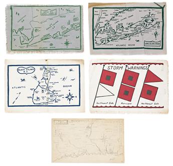 (PICTORIAL MAPS.) The Crawfords. Group of 22 hand-printed textile maps.